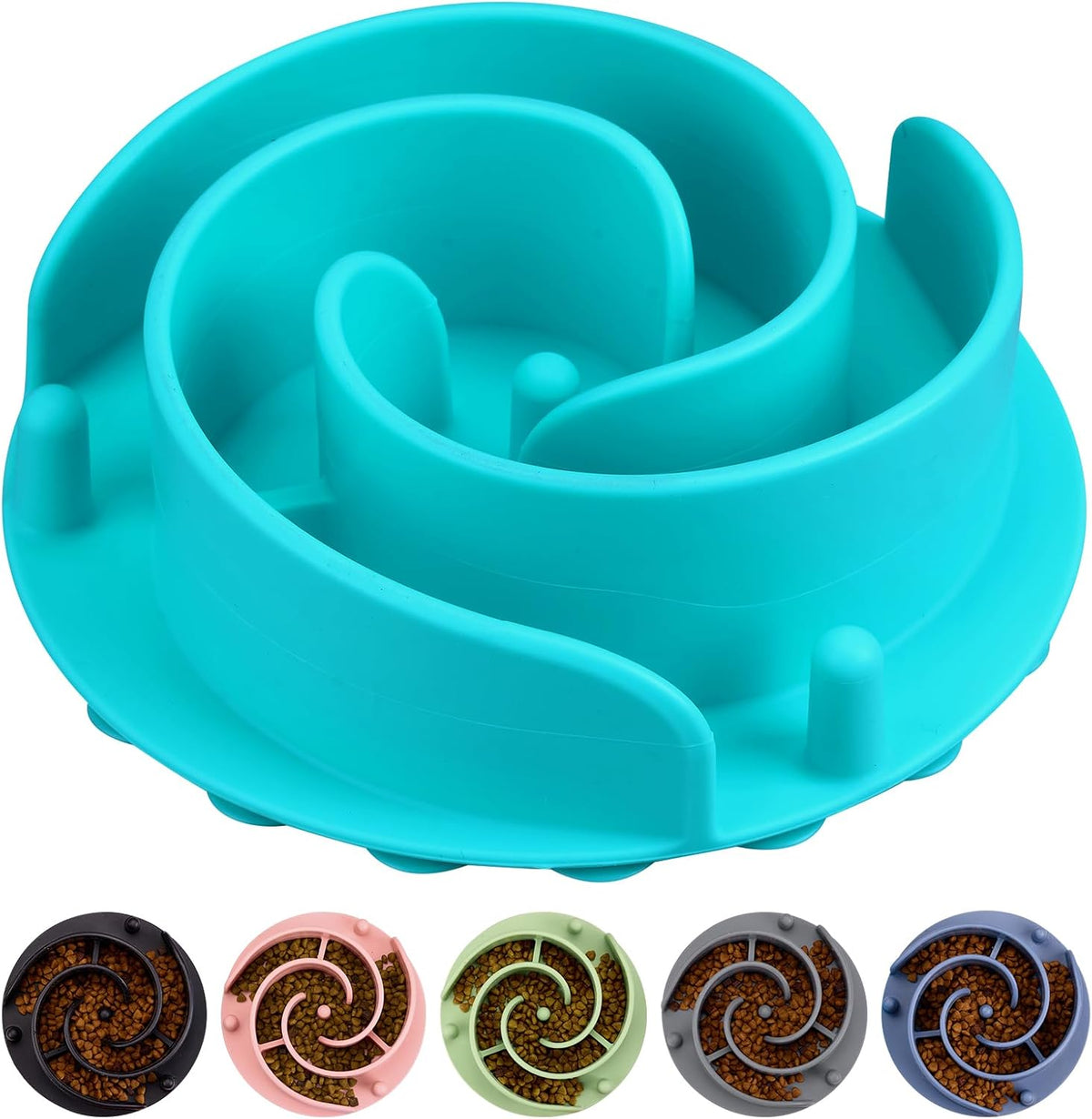 Slow Feeder Dog Bowls Insert, Bestalk Soft Silicone Slow Eating Feeder Insert with Suction Cups for Small, Medium and Large Dogs, Fit into Basic and Elevated Dog Bowls, Teal