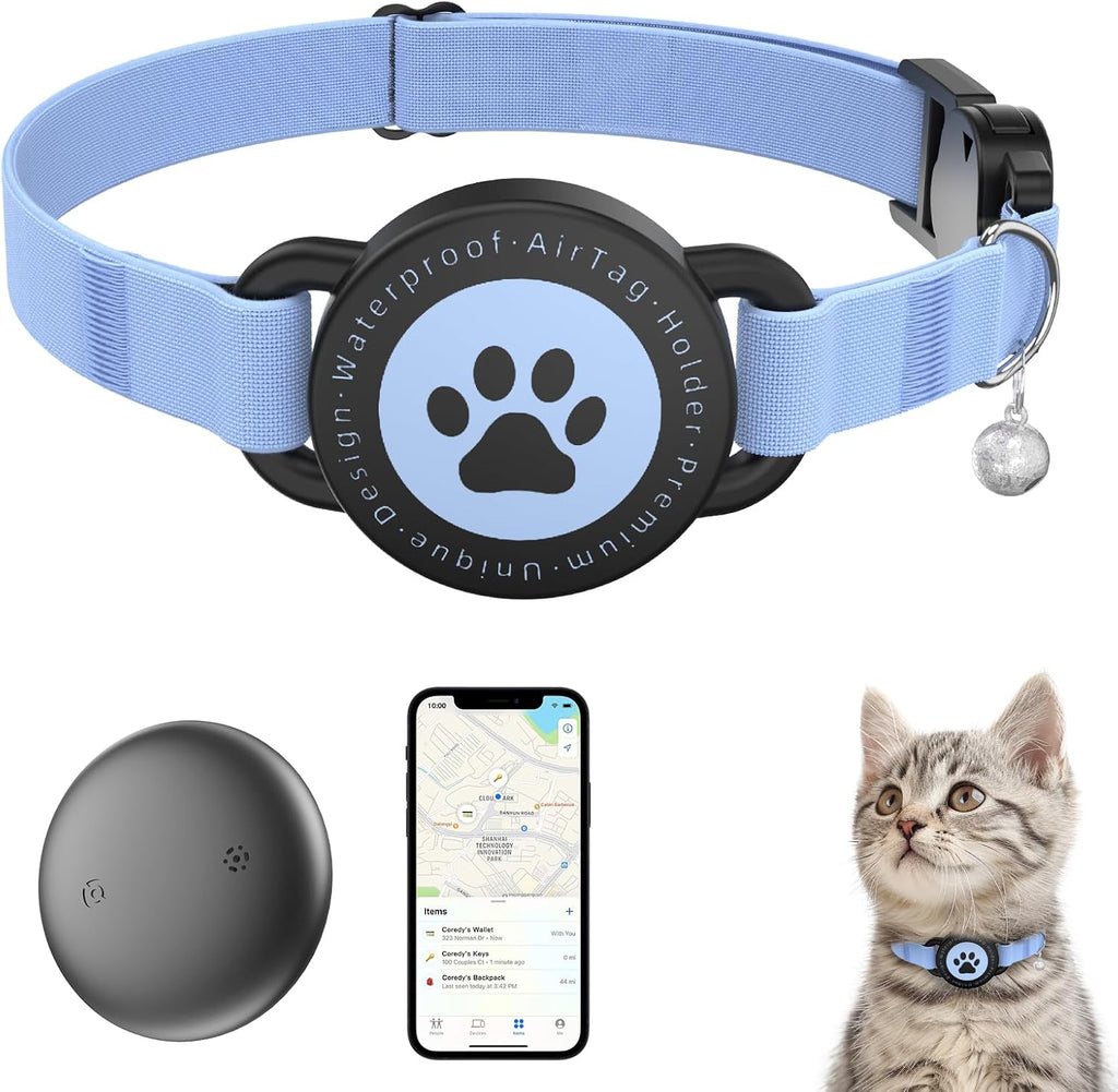 GPS Cat Tracker Collar with Finder Tag, Bluetooth Pet Location Blue 1Pack