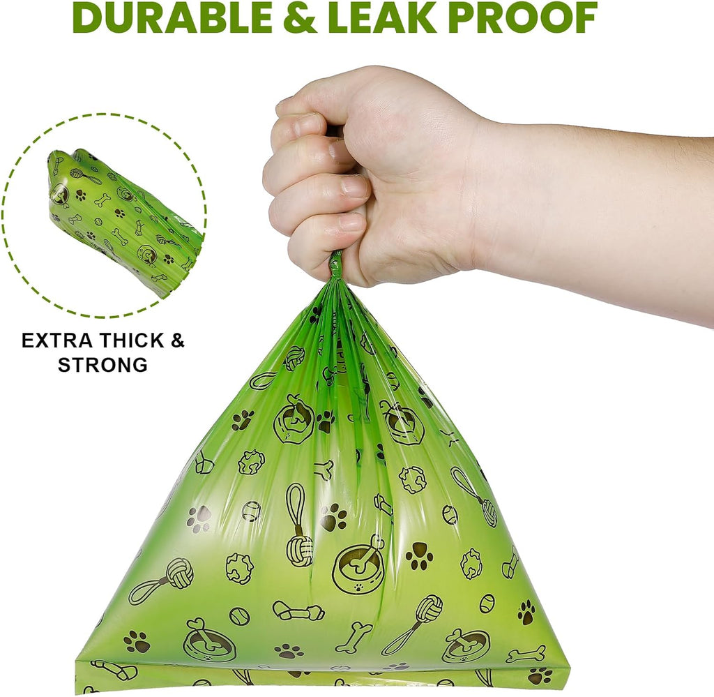Thick Dog Poop Bags Rolls - Strong Leak Proof with 2 Dispensers 420 Count | Scented Odor Control Doggie Poop Bags 13 x 9 in for All Breeds - for Daily Walks Outdoor Cleanup (Green)