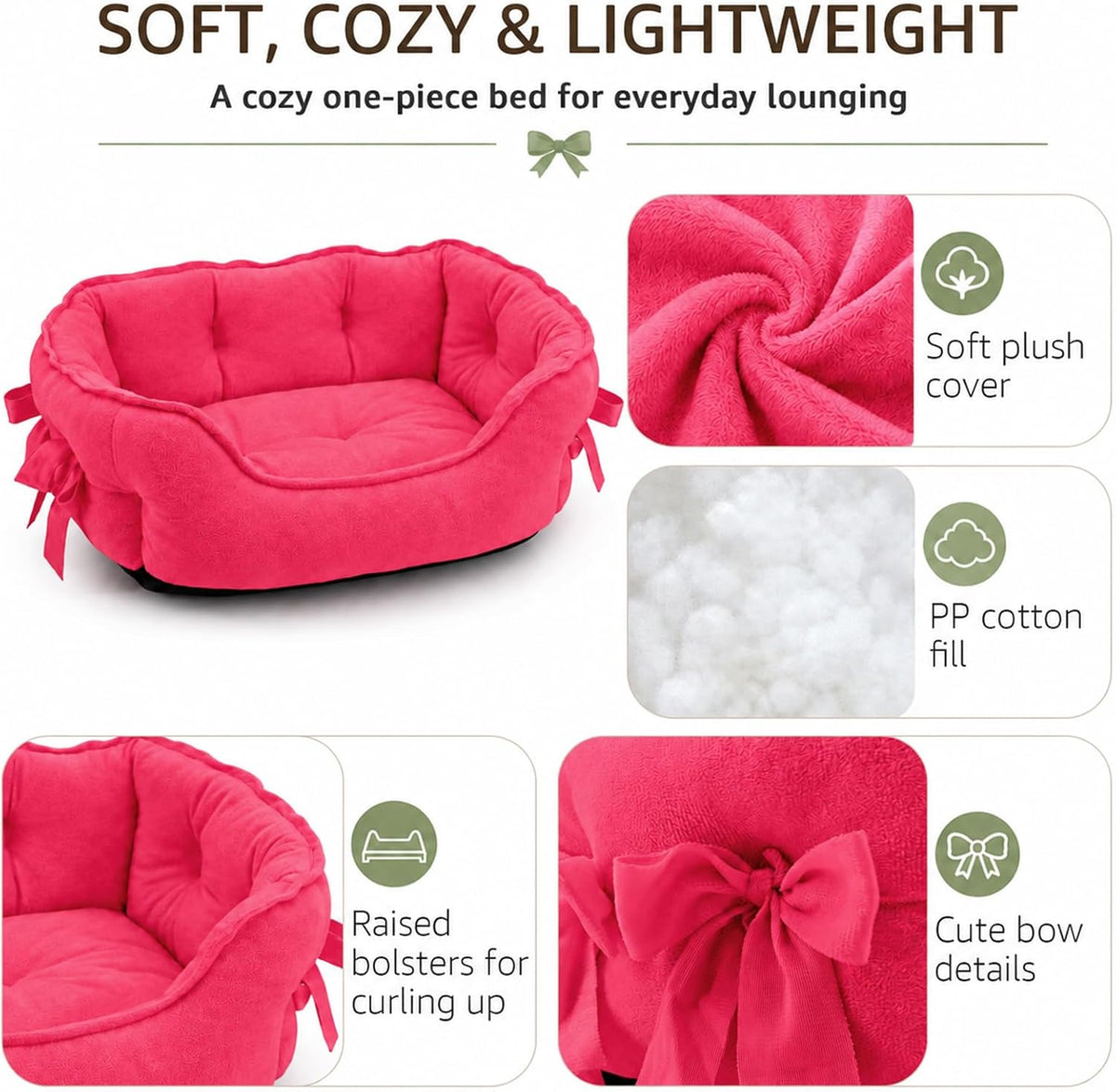 Pink Dog Bed for Small Breeds Breathable Princess Bowknot Puppy Cat Cushion