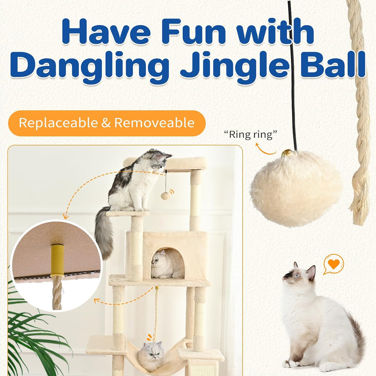 ABCPET 63" Multi-Level Cat Tree Tower for Indoor Cats, Beige
