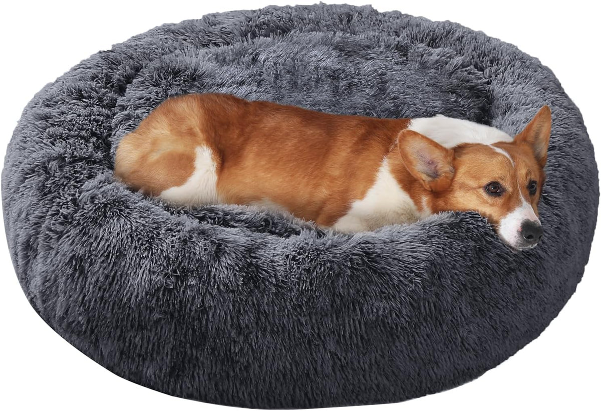 JOLLYVOGUE Dog & Cat Bed, Calming Anti-Anxiety Pet Bed for Small Dogs, Fluffy Donut Cushion for Small and Medium Pets (23")