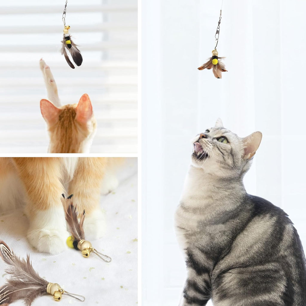 SONGWAY Cat Toys Feather Wand - Retractable Cat Wand Toy and 8 Pieces Insect Cat Feather Toys with Bell, Interactive Cat Toys for Indoor Cats Kittens