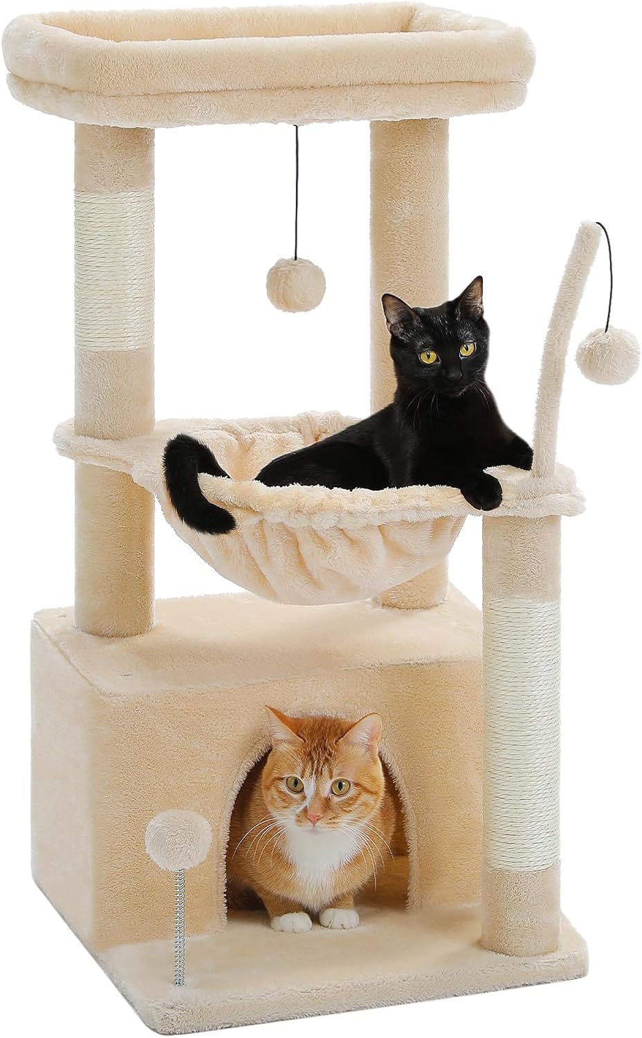 PEQULTI 4-in-1 Cat Tree for Kittens & Small Cats, 33in Beige Tower