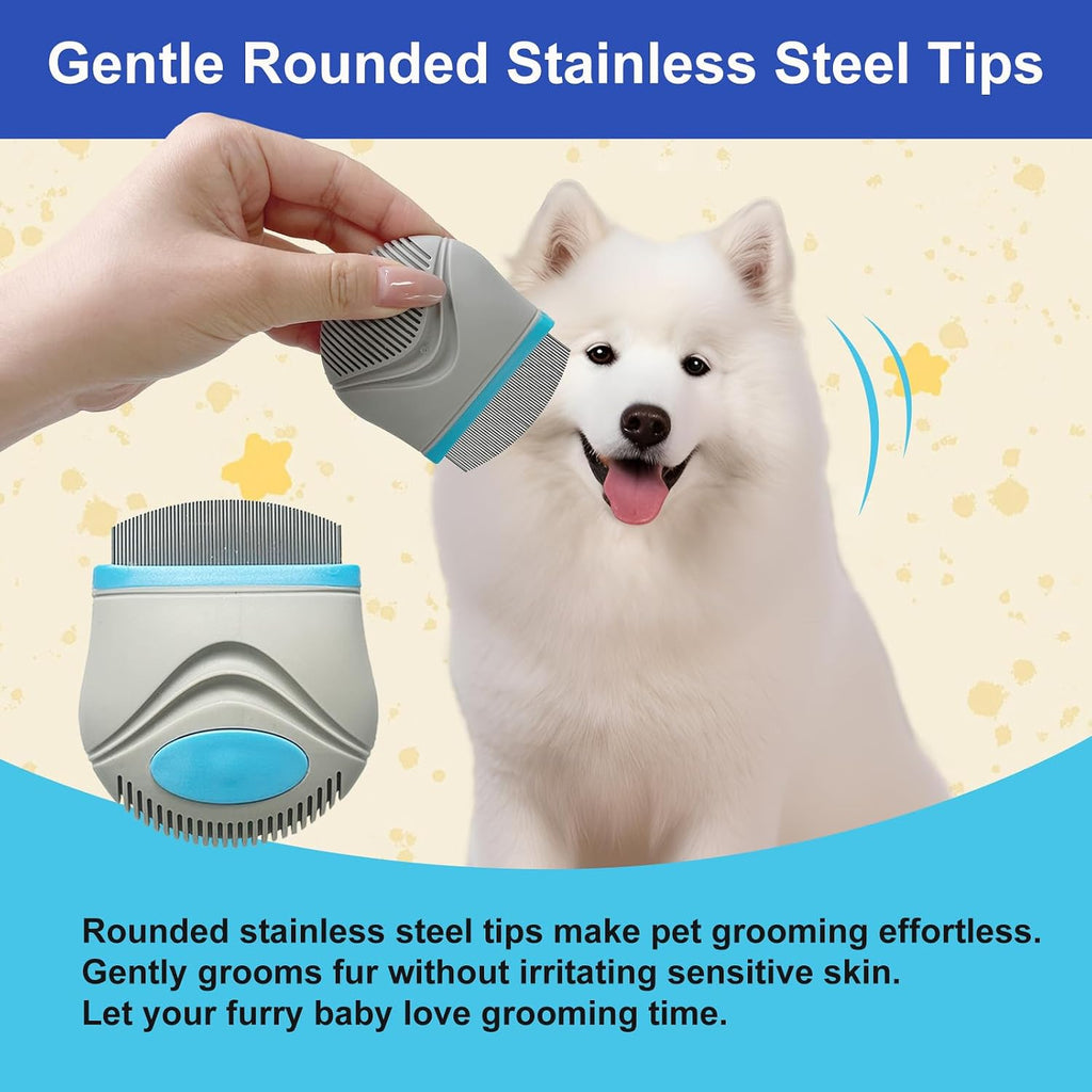 Dogs & Cats Grooming Flea Comb, Stainless Steel Pet Comb with Round Teeth for Matted Hair, Eye Booger Tear Stain Remover Tool for Small Large Dogs Pet Supplies