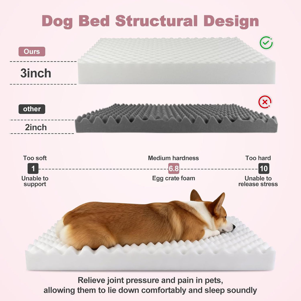 Washable Orthopedic Dog Bed Medium Size Dog, 30"x20" Pink