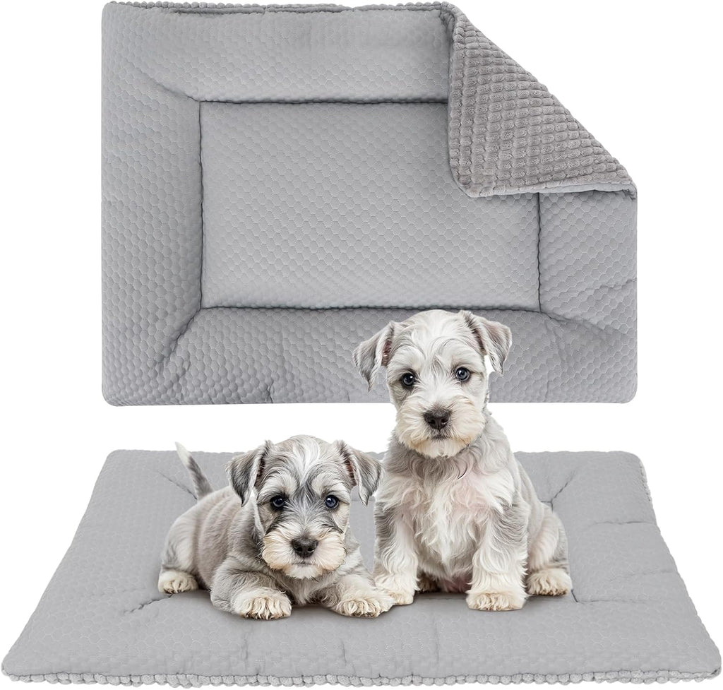 Dog Bed Mat, Crate Pad Reversible,Soft Kennel Washable Crate Mat (Cool and Warm),Pet Sleeping Mattress for Small Medium Dogs XB009 (18''x13'',Corn Velvet Grey)
