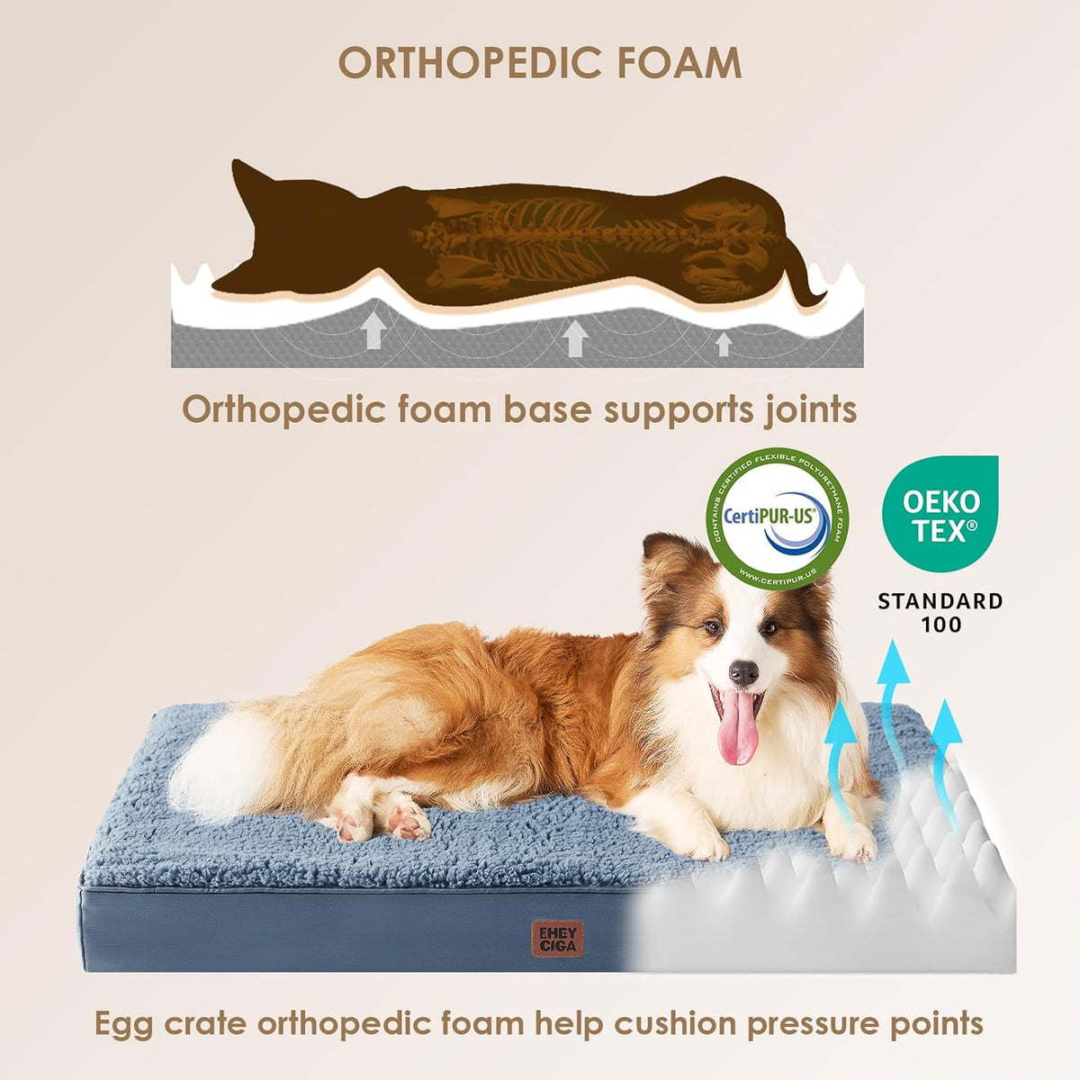EHEYCIGA Orthopedic Dog Bed Extra Large with Removable Washable Cover, 44IN
