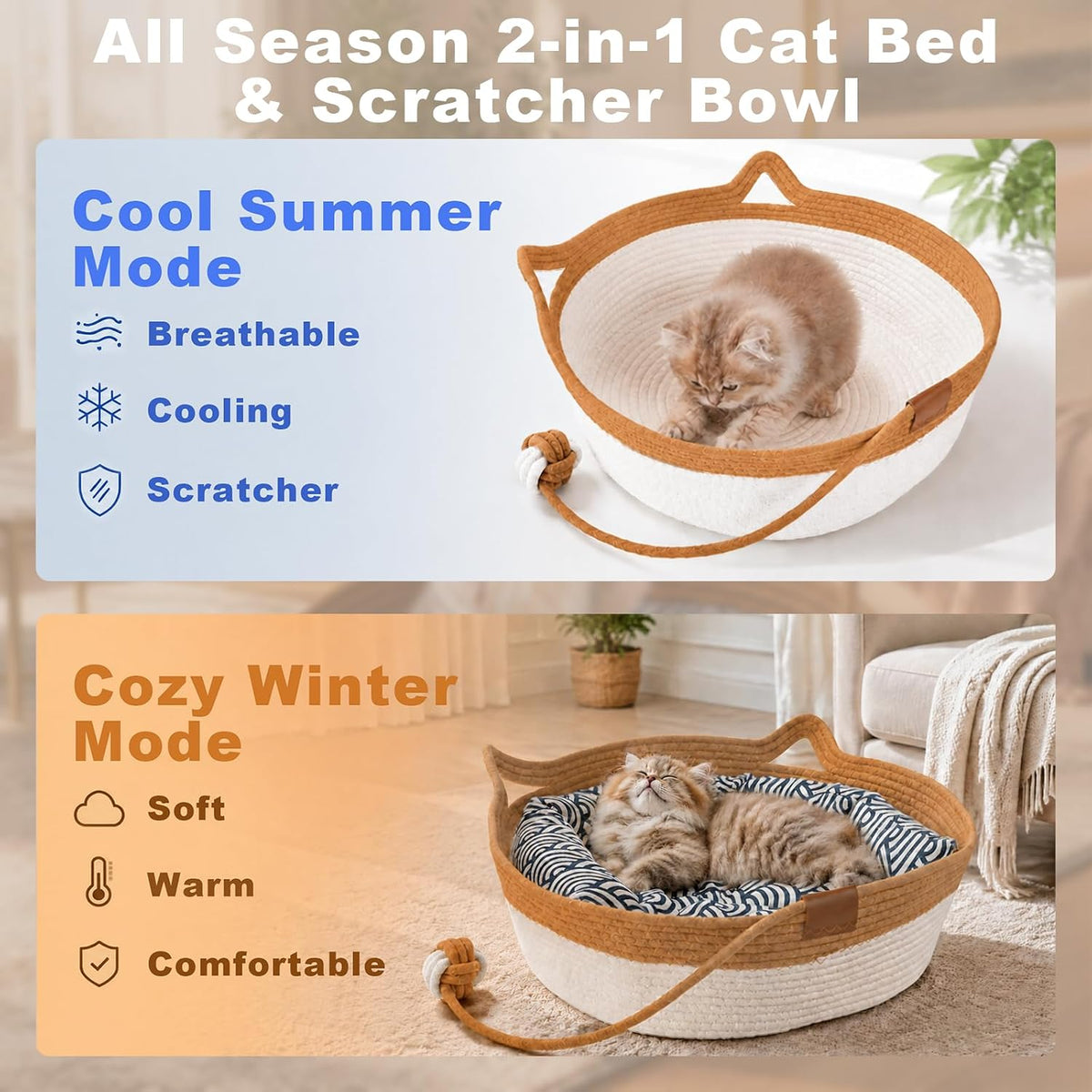 Stimuli Handwoven Cat Basket,Instinct Basket for Cats Basket Bed,Cat Bed