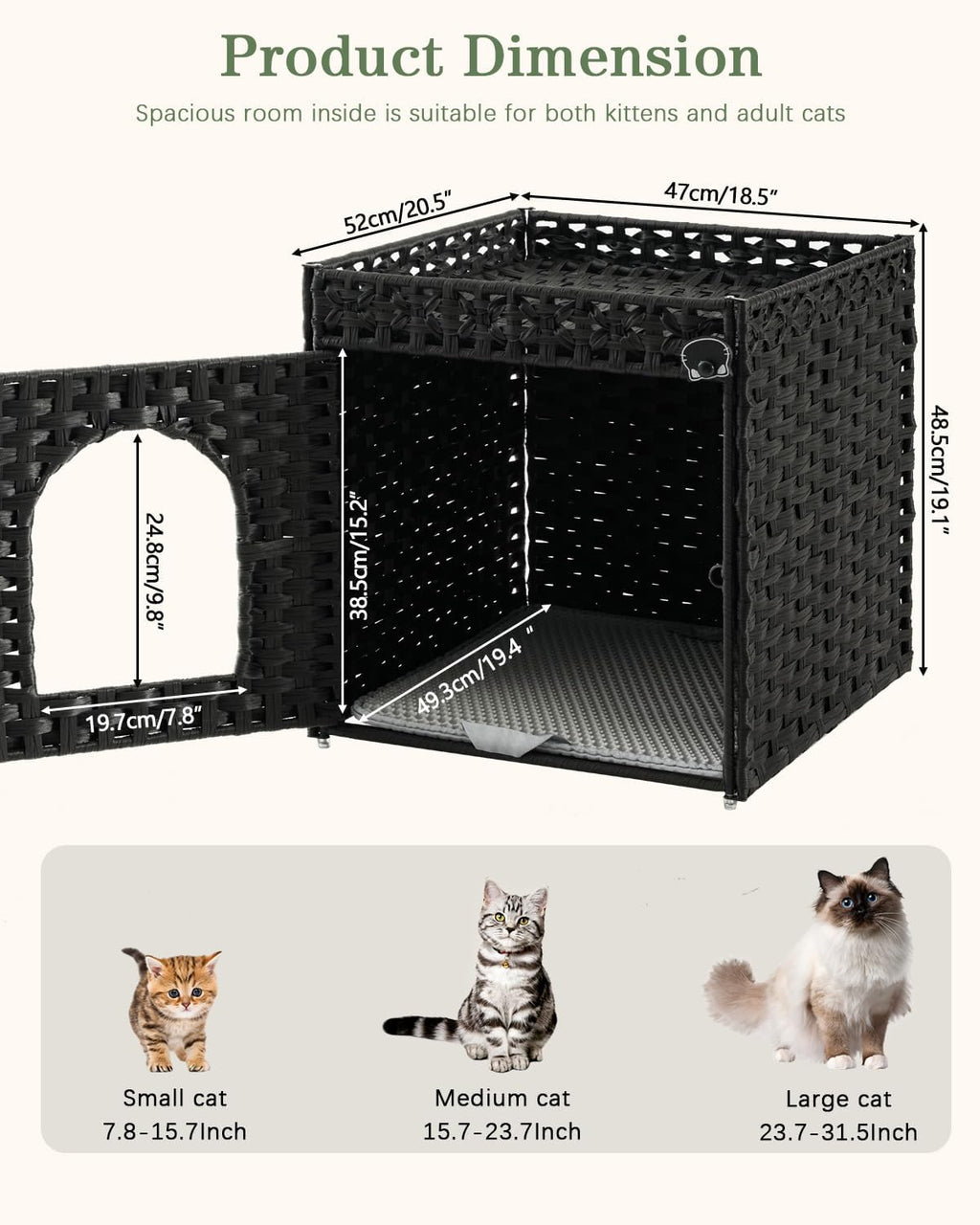 SETVSON Cat Litter Box Enclosure Furniture, Hidden PE Rattan, Black