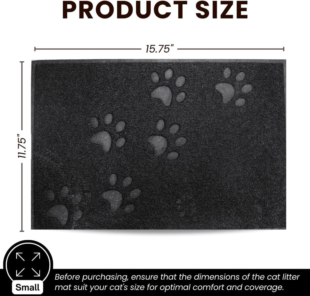 Andalus Small Cat Litter Mat, Pack of 2 - Waterproof, Non-Slip & Easy to Clean Cat Litter Box Mat for Extra Efficient Pet Litter-Trapping, Black (15.75” X 11.75”)