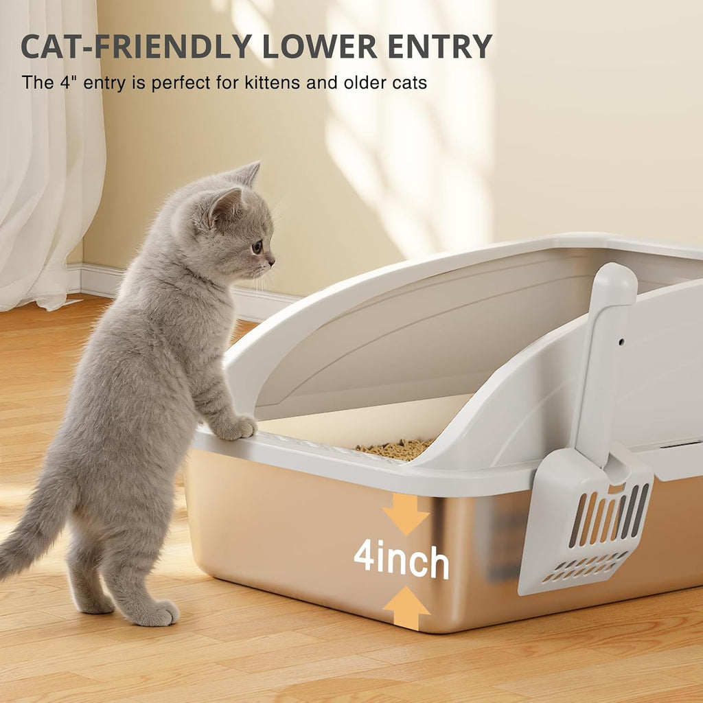 Stainless Steel Cat Litter Box with Lid, Metal Kitty Litter Box with Scoop, Non-Stick Base, Easy to Clean for Cat, Rabbit, Guinea Pigs and Hamsters - Gray