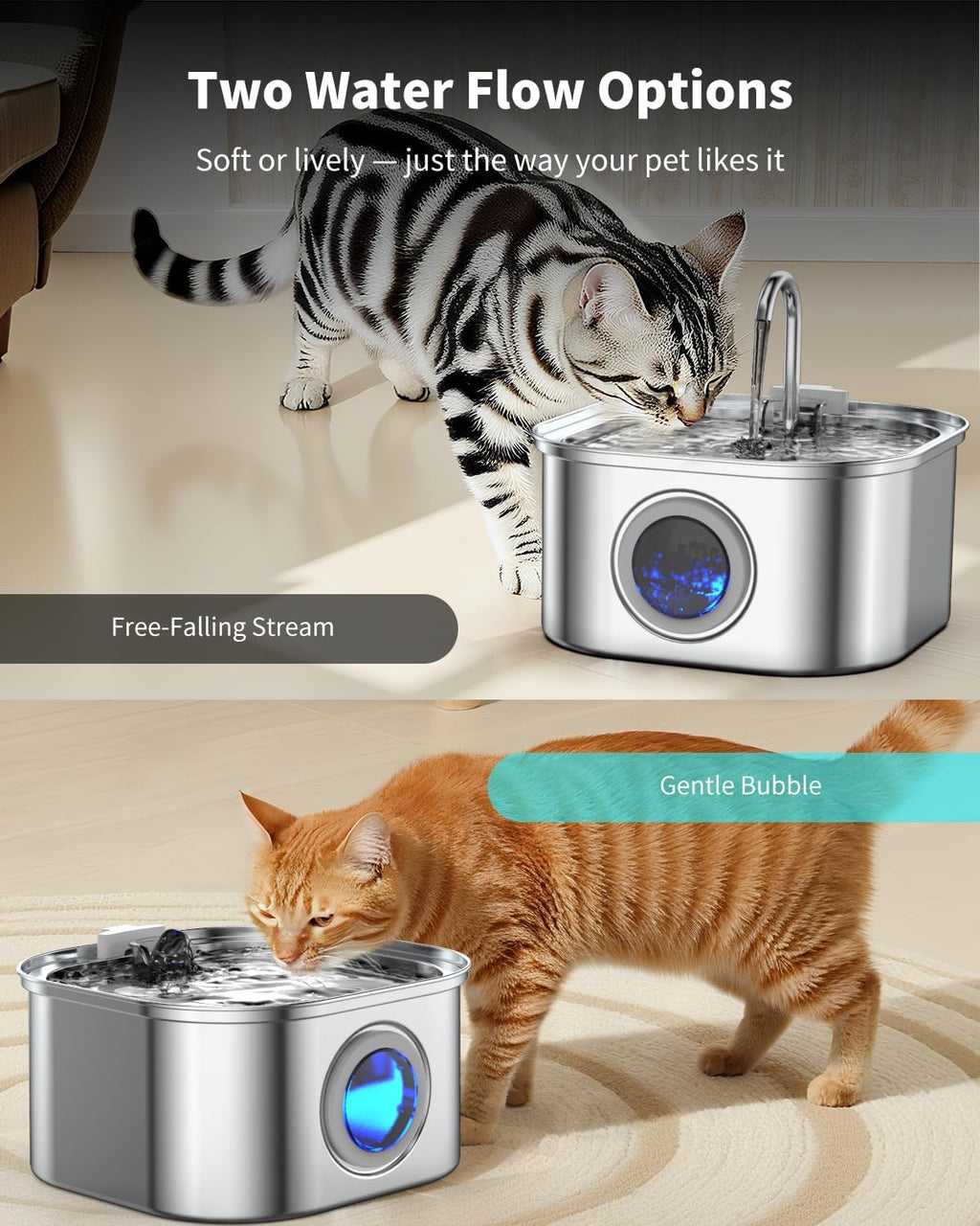 Stainless Steel Cat Water Fountain - 3.2L/108oz Cat Drinking Fountain
