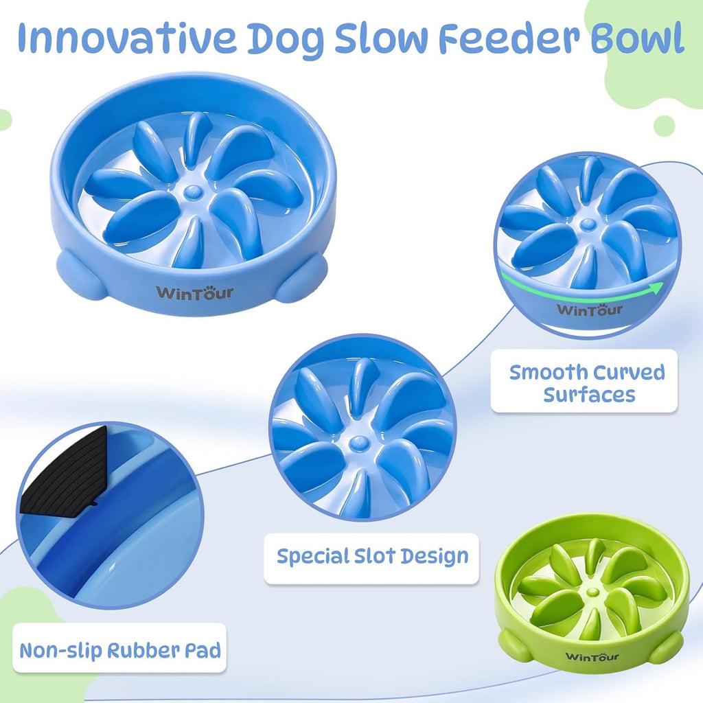 WinTour 2 Pack Slow Feeder Dog Bowls, BPA Free, Medium & Small Dog Bowls