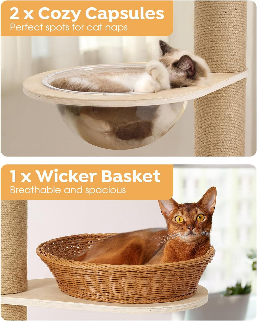 Veehoo Floor to Ceiling Cat Tree,102-122" Adjustable Tall Tension Cat Tower