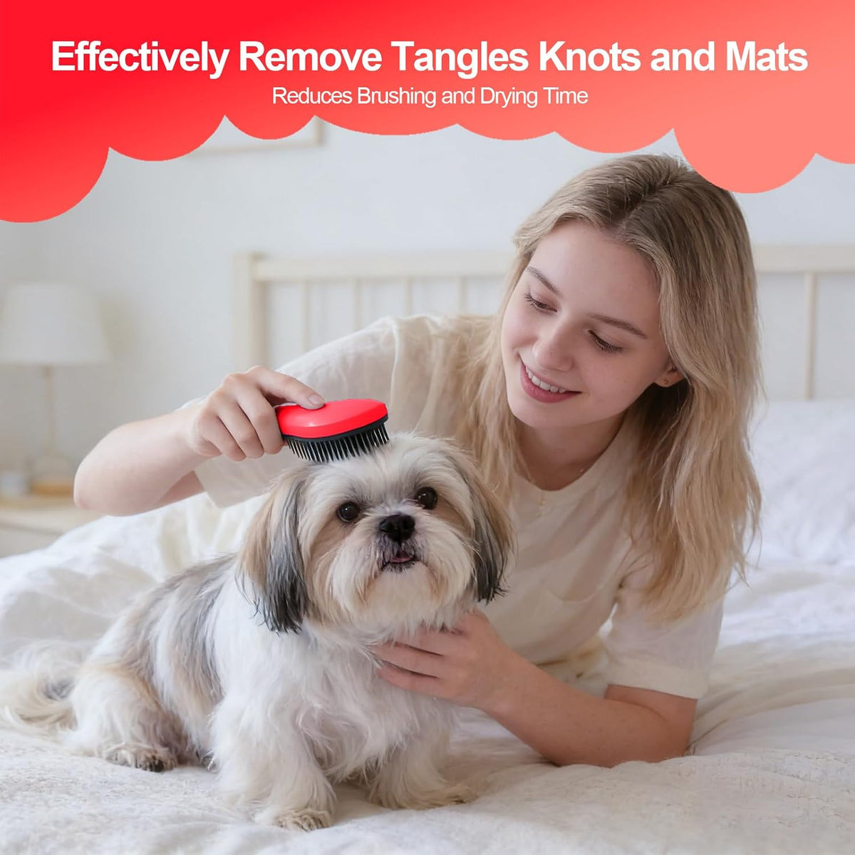 Small Dog Brush, Skin-friendly Soft Bristles (Rose Red) | Puppy Hair Brush, Massage and Bath Supplies, Pet Grooming Tool for Teddy, Yorkies, Maltese, Shih Tzu, Chihuahua