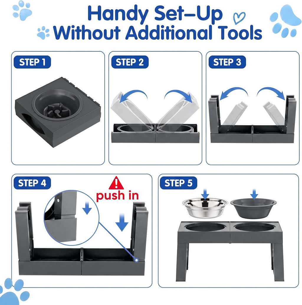 XIAZ Elevated Dog Bowls Large Breed Raised Dogs Bowl Stand Large/Medium Sized Dog Slow Feeder Dogs Bowls Food Water Stands 5 Heights Adjustable 9/11/12/14in Pet Feeder Dish Station