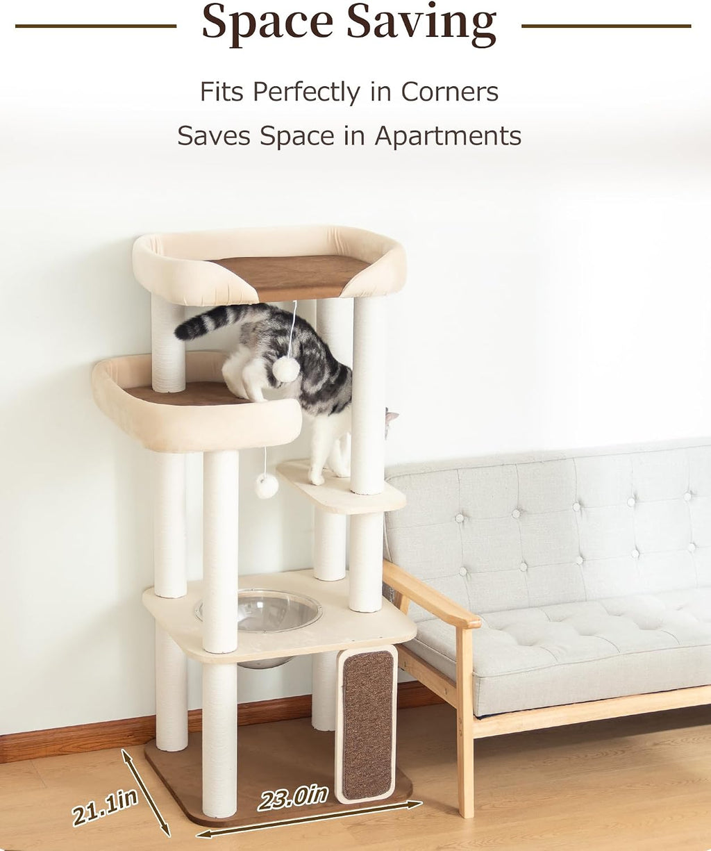 53" Cat Tree Tower for Large Cats, Large Perch & Sisal Board