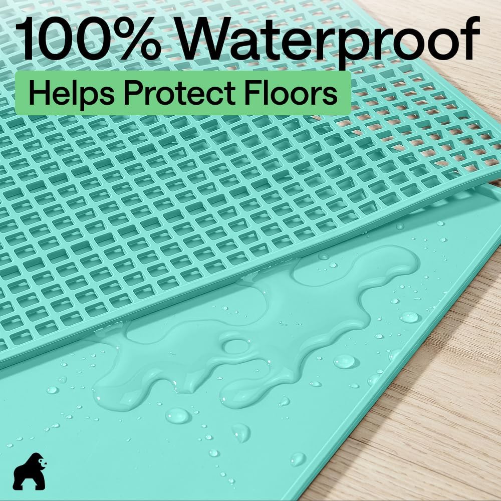 GORILLA GRIP Cat Litter Mat, Dual Layer Silicone Tray, 24x15, Turquoise