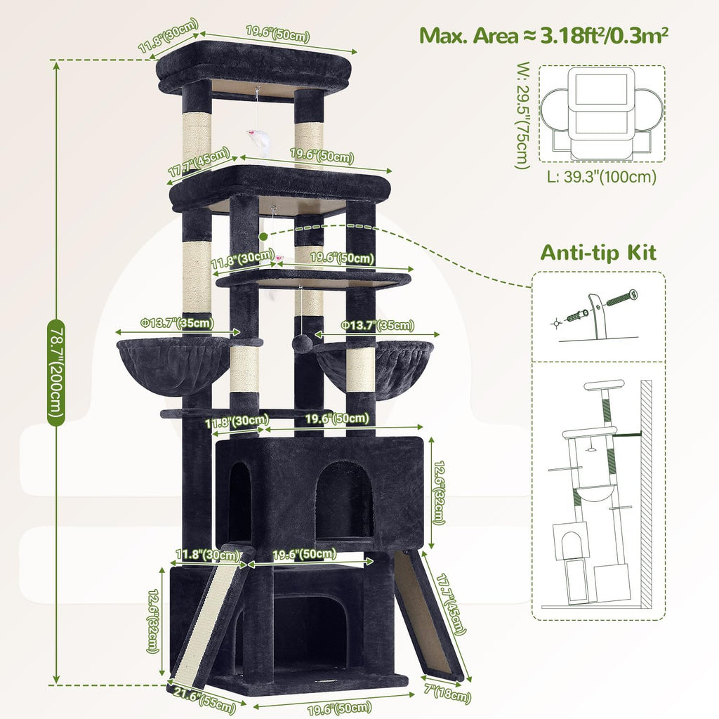 Globlazer Z78 Heavy Duty Cat Tree for 20lbs Large Adult Cats, Dark Grey