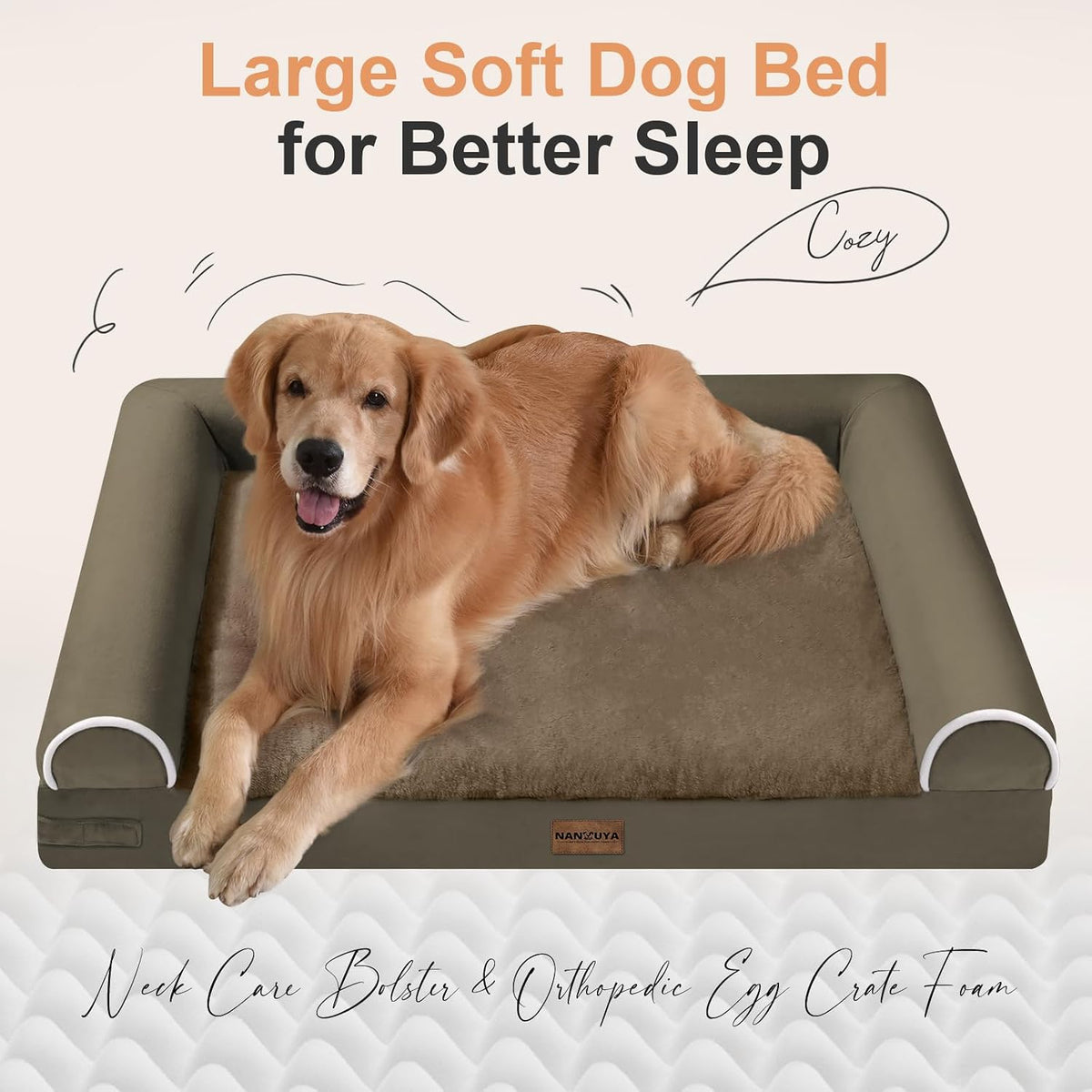 NANUYA Orthopedic Dog Bed for Large Dogs, 36 x 27 Inch, Brown