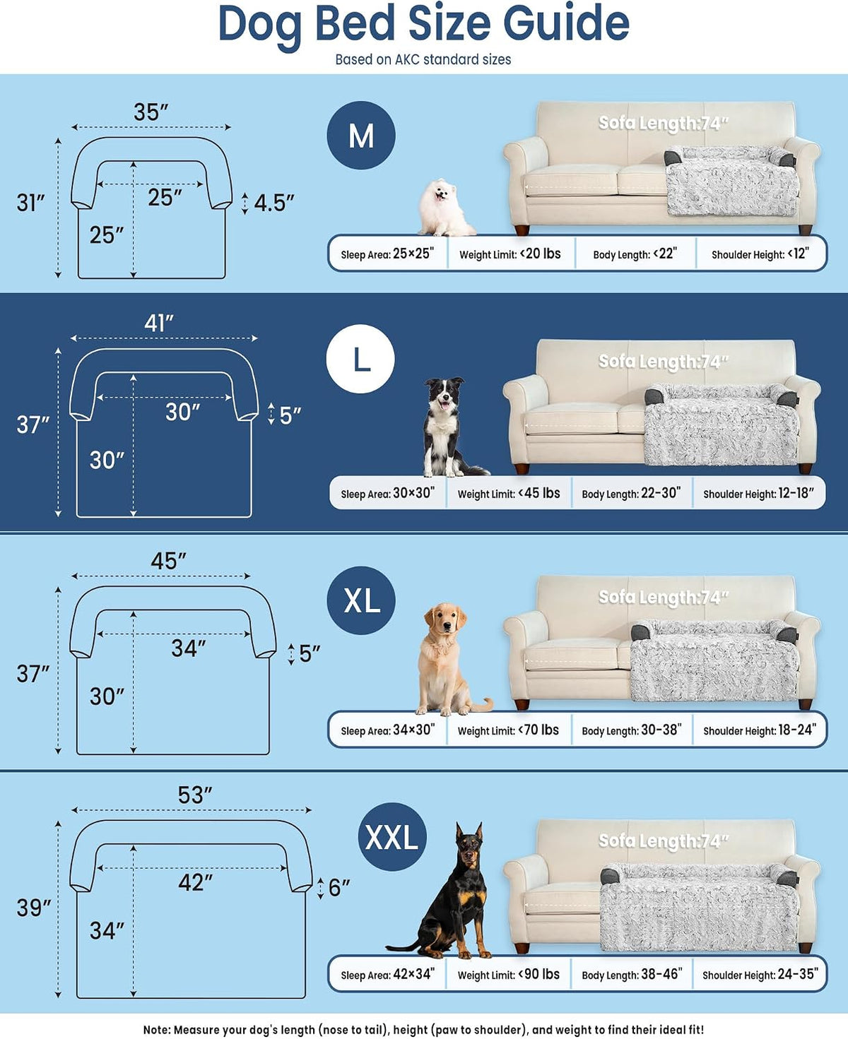 Calming Dog Bed for Couch with Cozy Raised Edge, 41x37 Inch, Grey