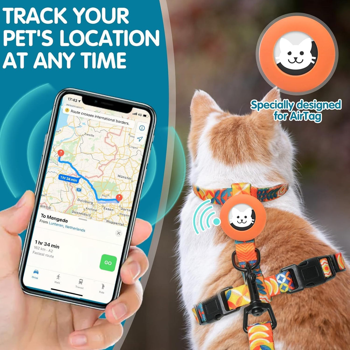 BINGPET Cat Harness with Airtag Holder, Escape Proof for Walking Outdoor