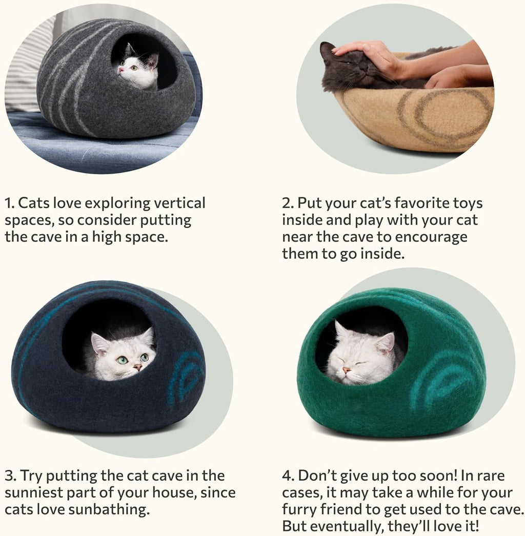 MEOWFIA Cat Cave - New Zealand Wool Bed for Indoor Cats (Light Gray)