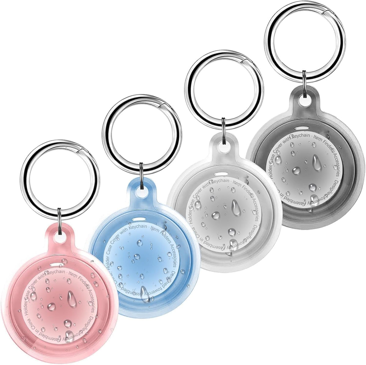 [4 Pack] IPX8 Waterproof Case for AirTag 2nd Gen (2026) & 1st Gen, Full Body Holder Keychain, Anti-Scratch Cover for Apple for Air Tags, Luggage, Pet Collar, Car Keys, Pink/Blue/Clear/Black