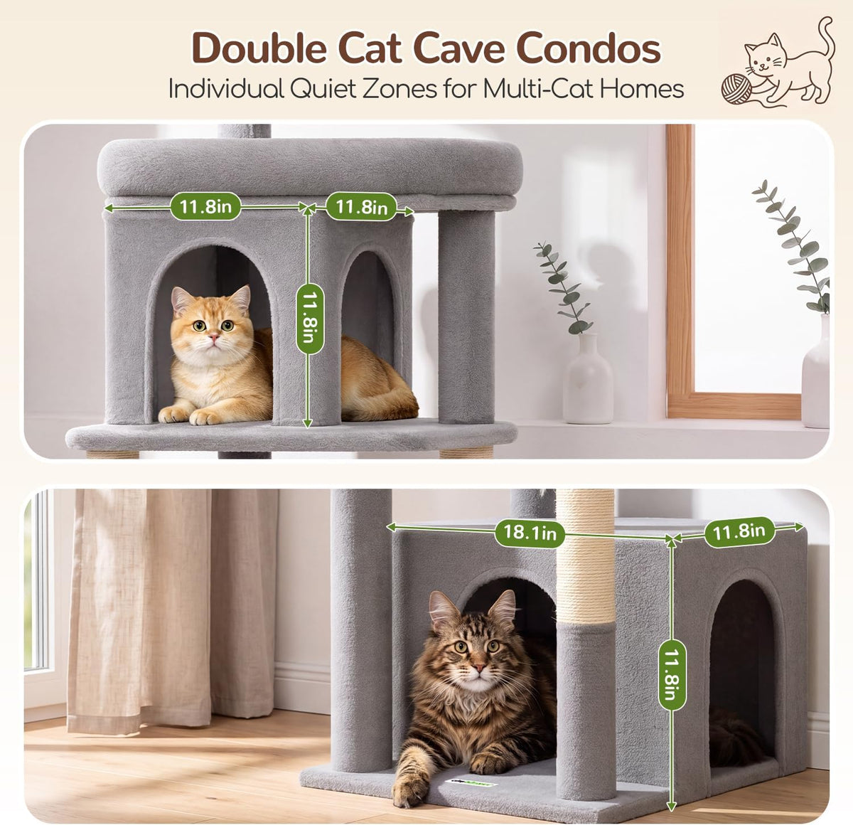 Globlazer Cat Tree Tower 2 Condo Kitten Scratching Post, F54, Light Grey