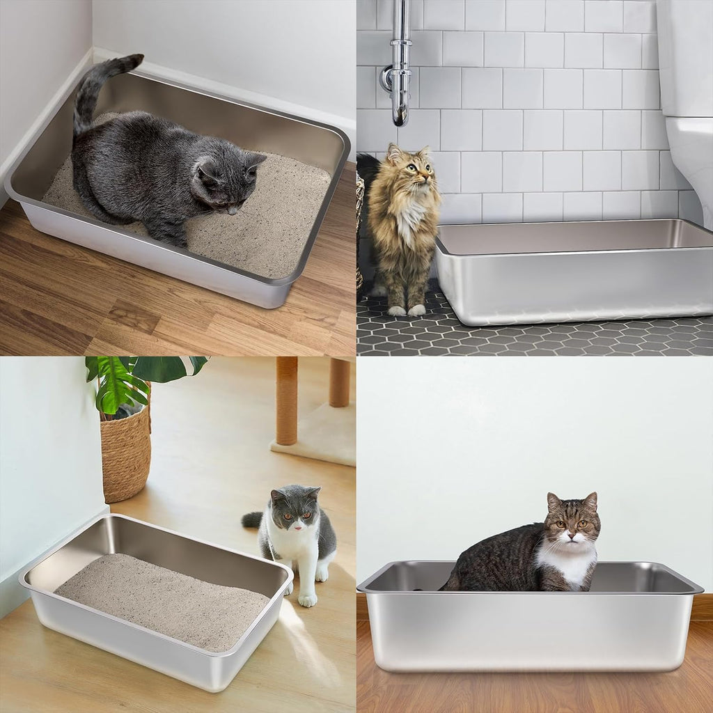 Stainless Steel Litter Box, Large Metal Litter Box for Kitty/Cat | 19.7"x13.7"x6" Easy to Clean, Non Stick Litterbox No Smell for Adult Cats