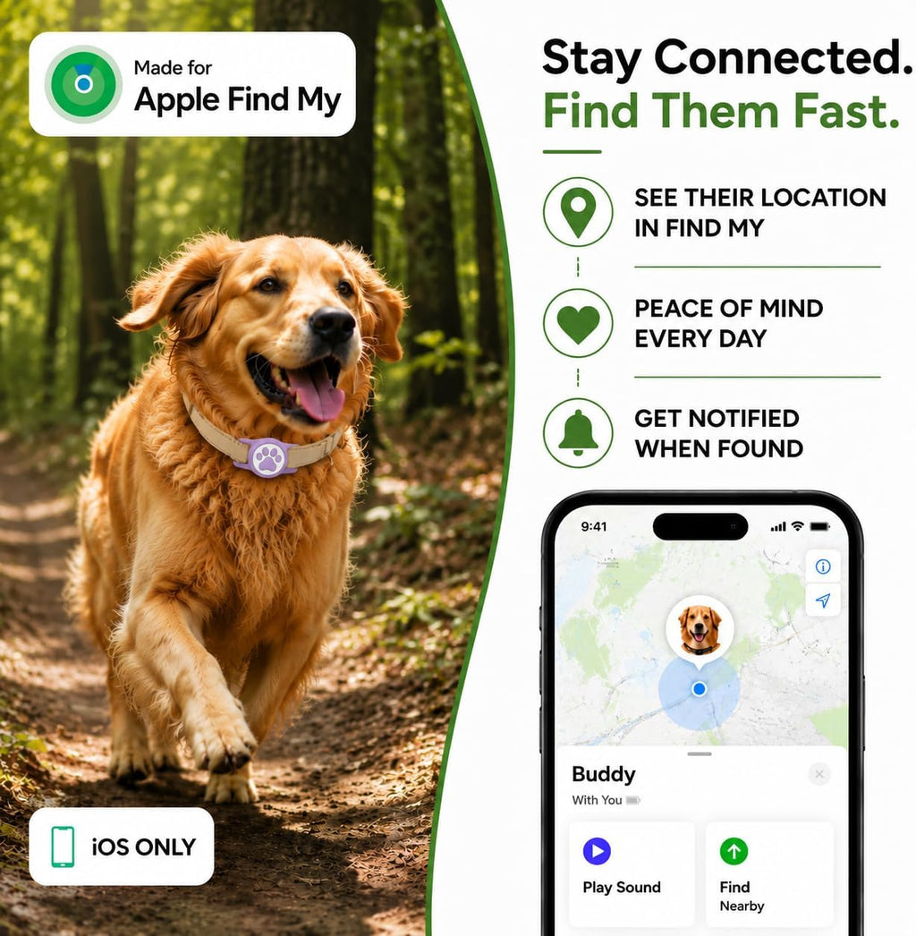 Dog Tracker with Apple Find My, GPS Pet Tracker for Dogs and Cats