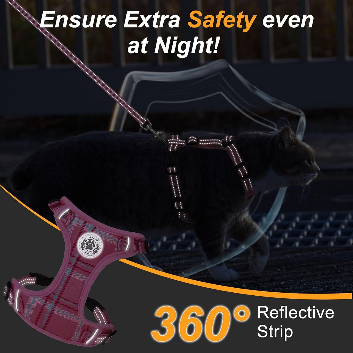 BEAUTYZOO Cat Harness and Leash Set, Escape Proof and Adjustable, Pink