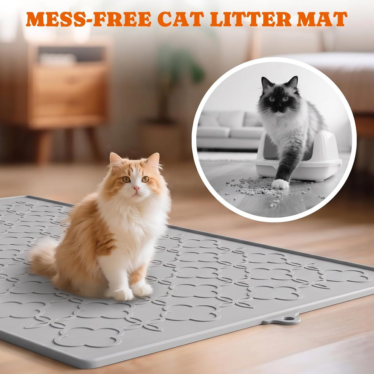 Pawtners Silicone Cat Litter Mat Extra Large 42" X 30", Easy to Clean, Gray