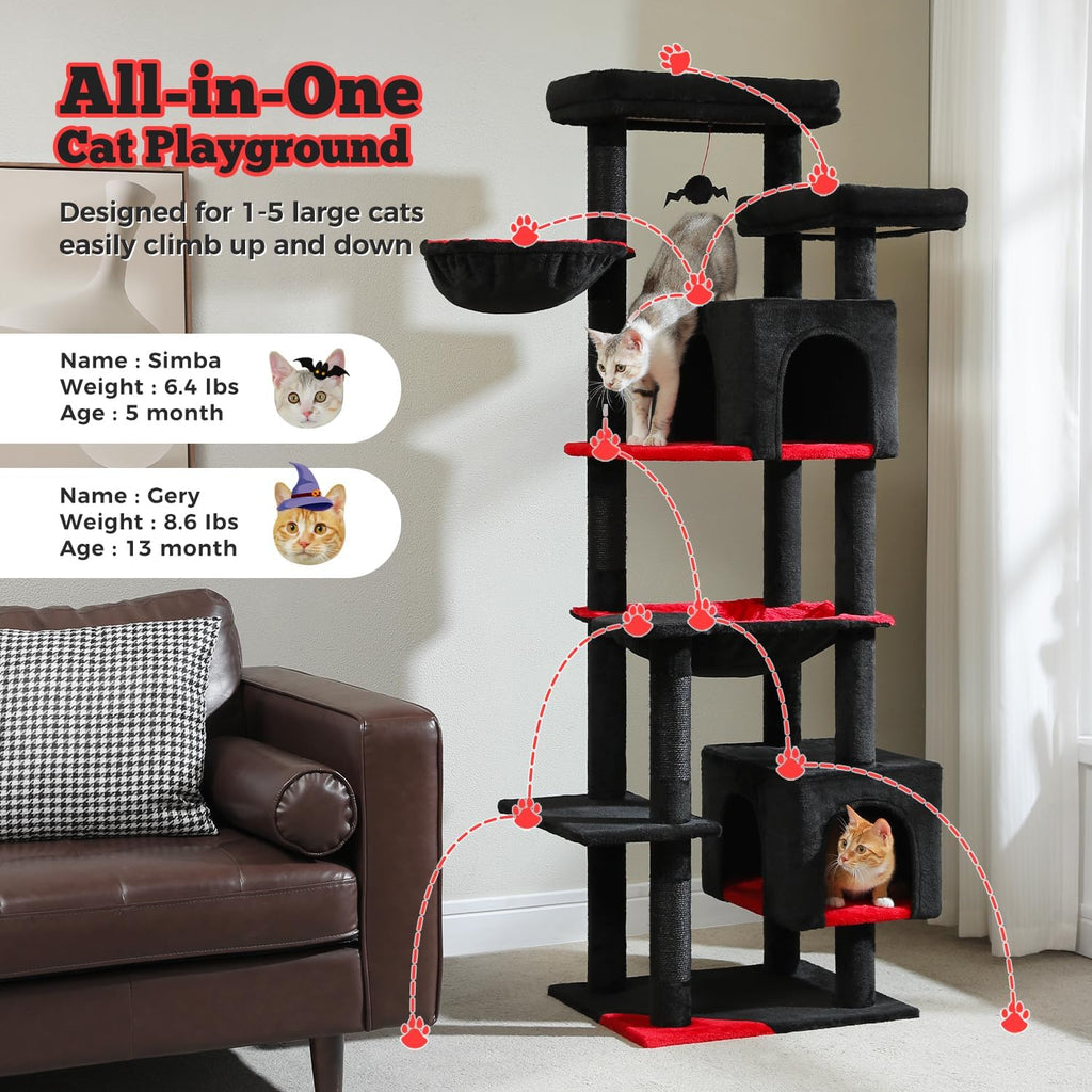 69" Gothic Cat Tree for Indoor Cats Large Adult, Multi-Level Cat Tower