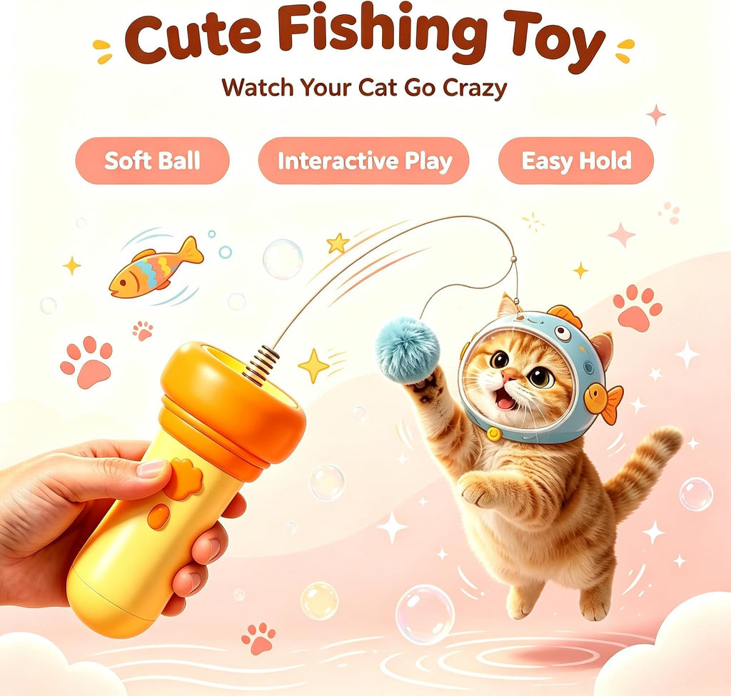 Electric Cat Wand Toy Retractable for Indoor Cats, Kittens Teaser Launcher with Ball & Telescopic Rope Launcher, Electric Interactive Toys for Cats, Relief Enrichment Toys (Orange)