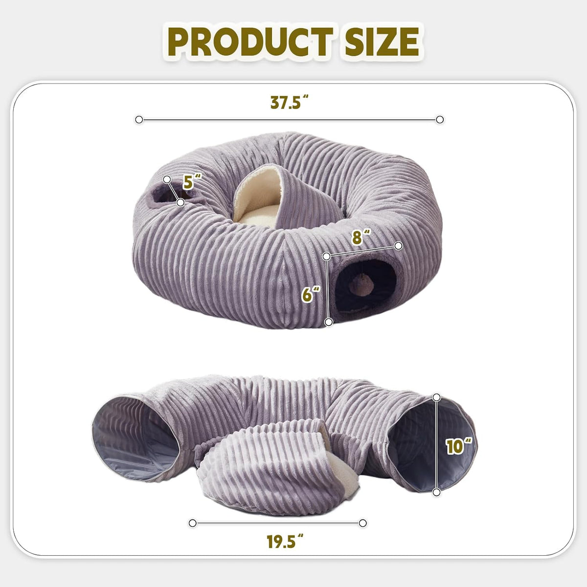 Large Cat Tunnel Bed for Indoor Cats,Cat Donut Tunnel Toy with Washable Circle Cushion,Blackout Tent, Multifunctional Playground Toys Hideplace for Kitty, Kitten, Rabbit,Ferret