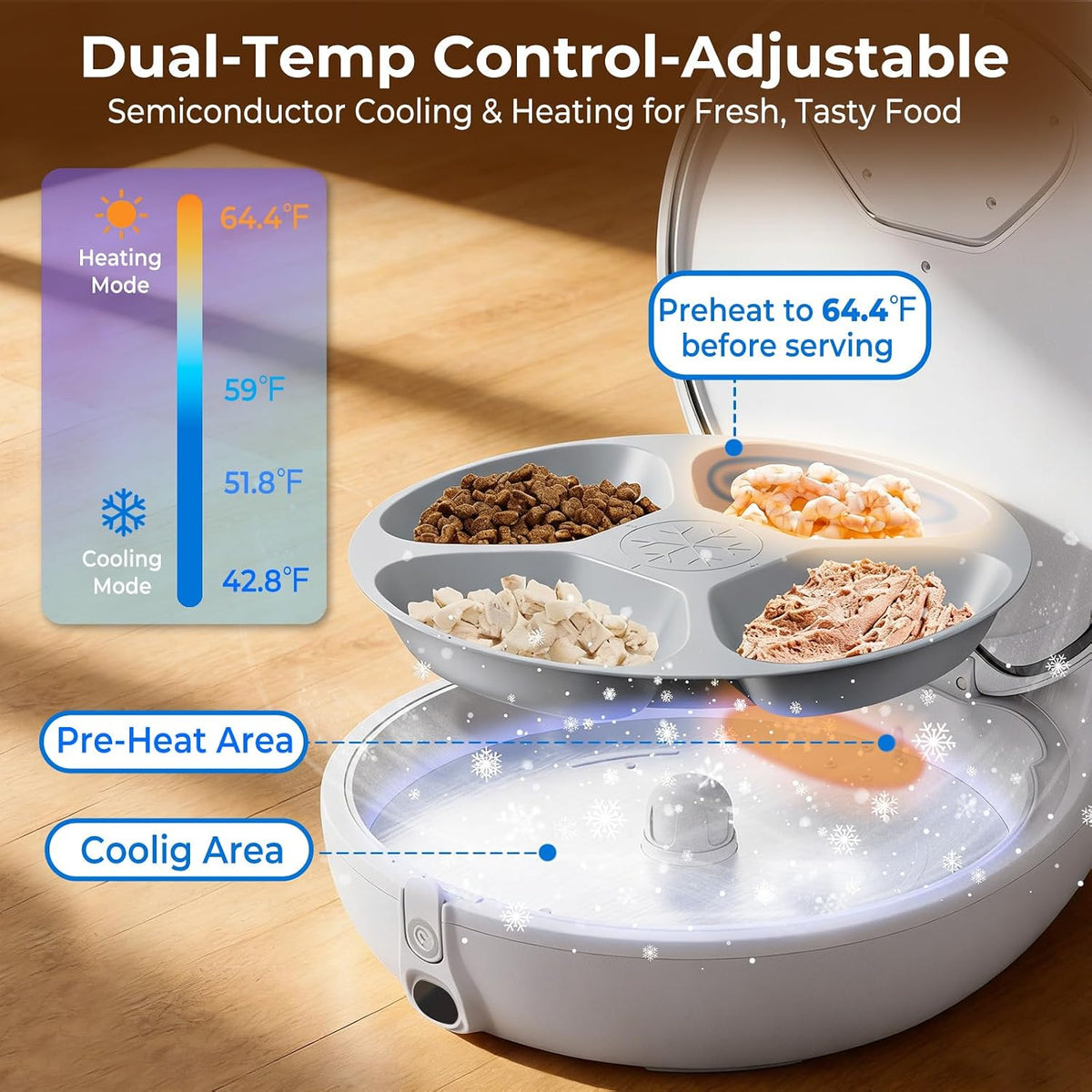 Automatic Cat Feeder for Wet Food, Smart Dual-Temp Semiconductor