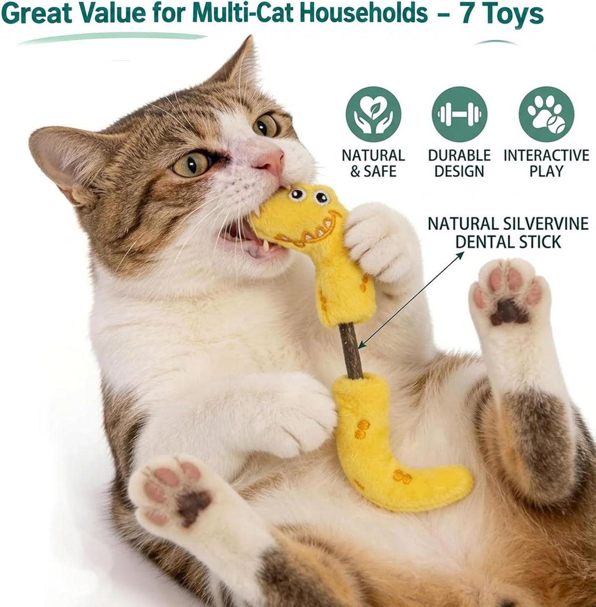 Silvervine Chew Sticks and Cat Crinkle Balls, Cat Chew Toy for Teeth Cleaning, Interactive Cat Toys for Indoor Cats, for All Cat Breeds (7 Pack)