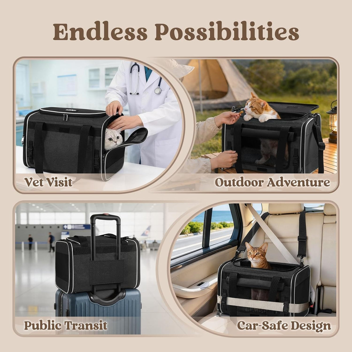 rabbitgoo Cat Carrier Soft with Rollable Flap, Travel Safe for Car Airline
