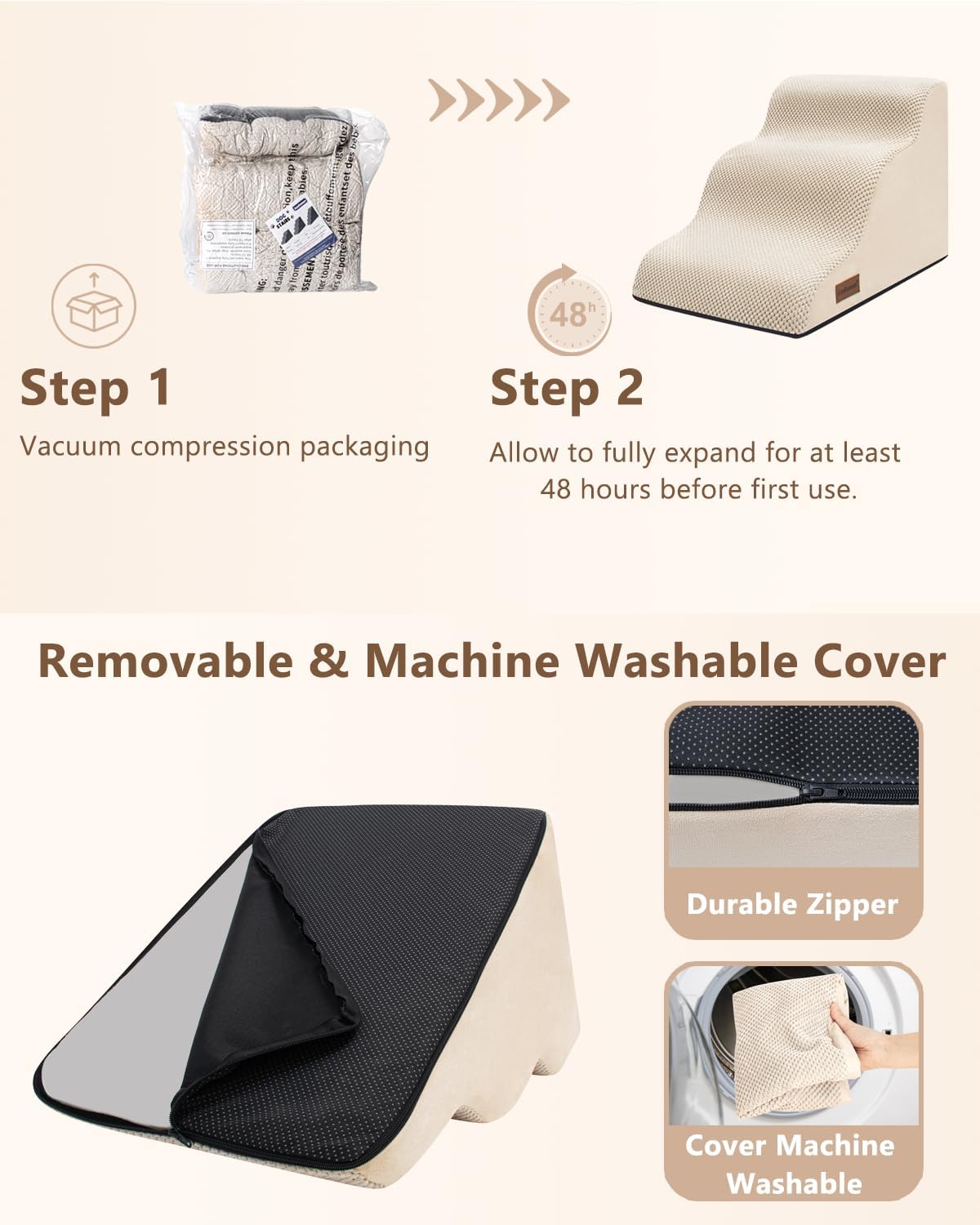 Aodisman Dog Stairs for Small Dogs,3 Step Dog Ramp for Couch,Non-Slip Steps