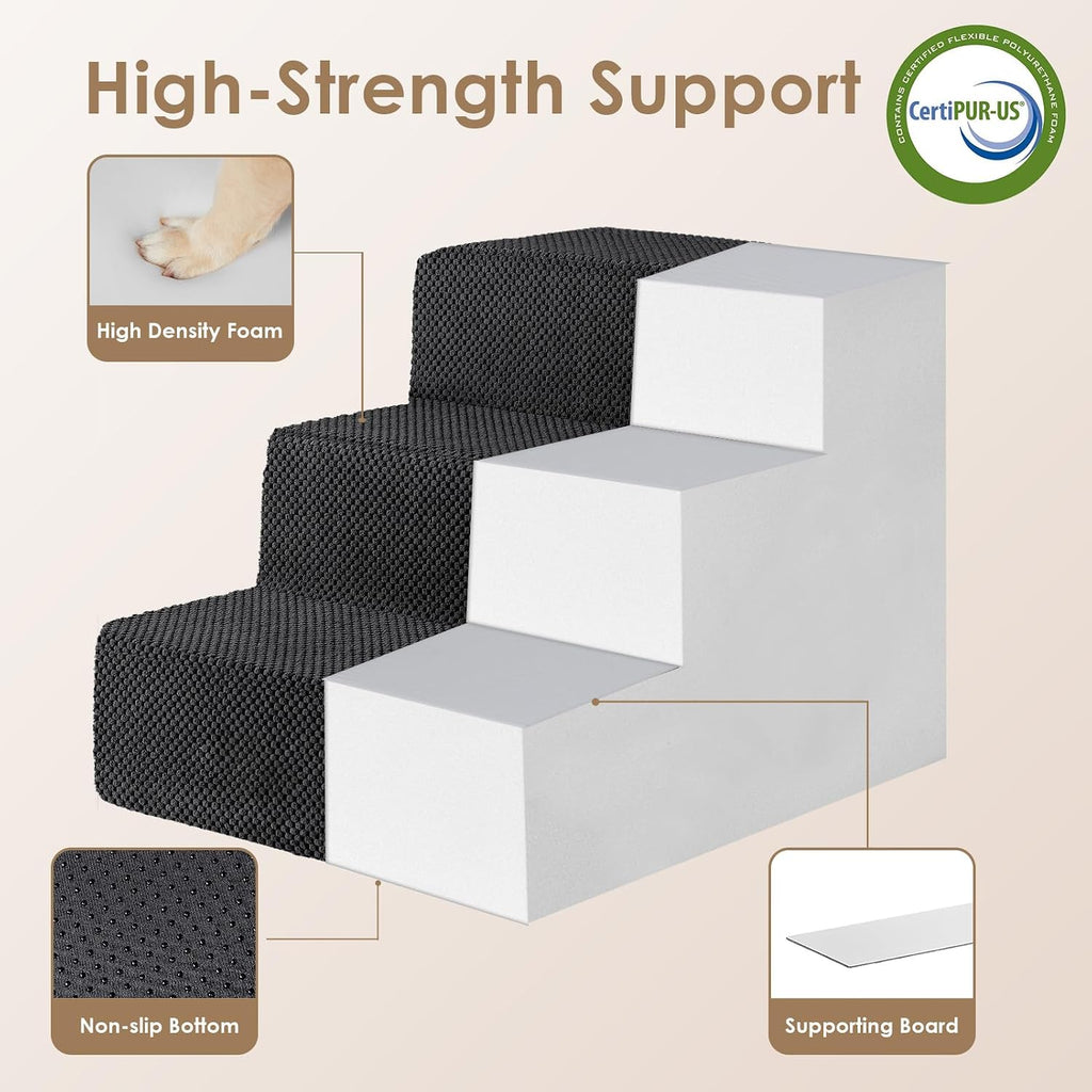 EHEYCIGA Dog Stairs 13.5" H, 3-Step Extra Wide Dog Steps, Black
