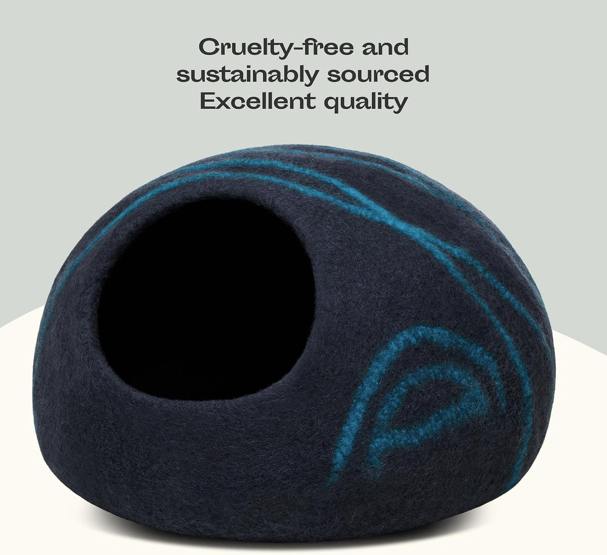 MEOWFIA Cat Cave - New Zealand Wool Bed for Indoor Cats (Black Aqua)