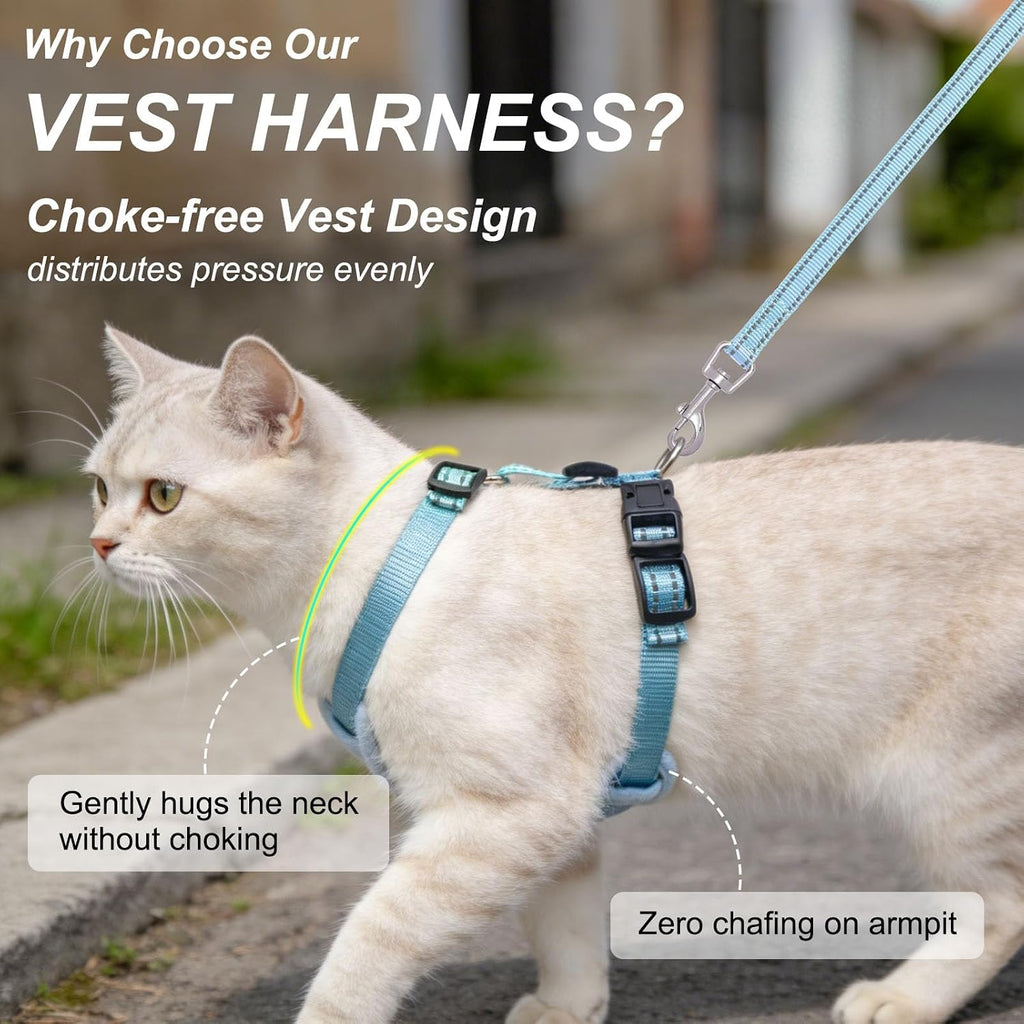 BEAUTYZOO Cat Harness and Leash Set, Escape Proof and Adjustable, Blue