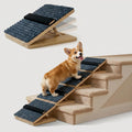 4 Pack Wooden Adjustable Dog Stairs Ramps, 3-Level Adjustable Triangular Pet Ramp, Indoor & Outdoor Portable Dog Steps with Anti-Slip Mat, Suitable for Dogs, Cats, Elderly and Injured Pets (4)