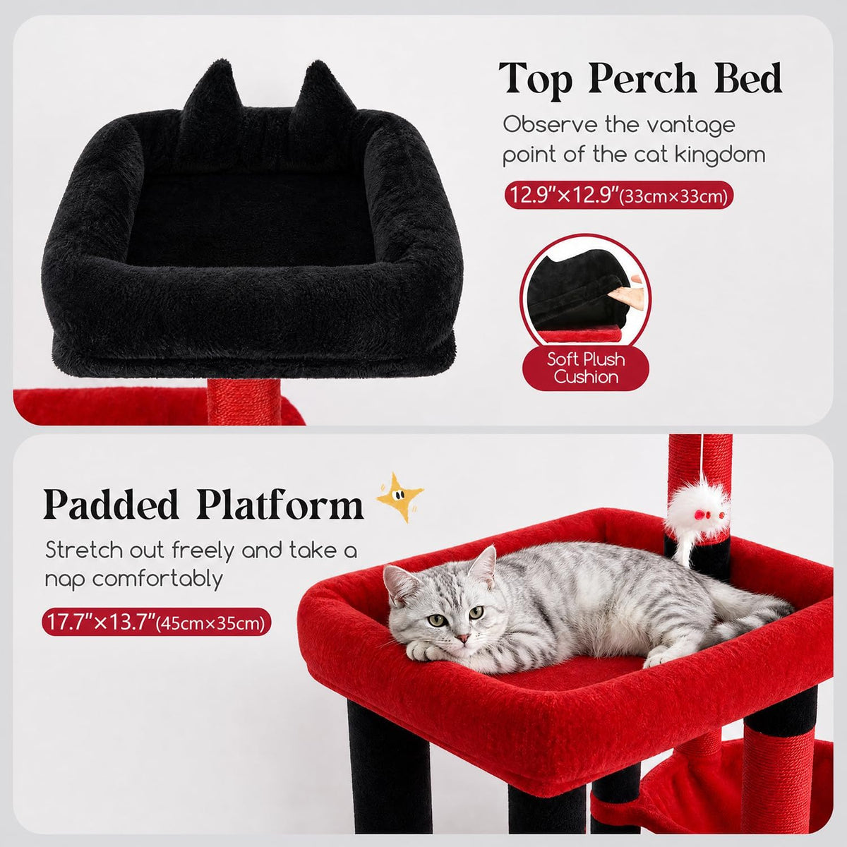 Globlazer 52in Gothic Cat Tree for Indoor Cats, 2 Condos, S52, Black Red