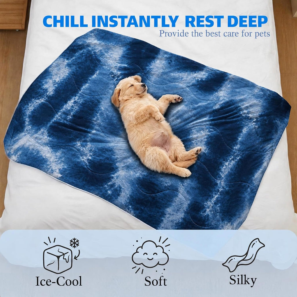 Cooling Blanket For Dogs. Dog Cooling Blankets For Large Dogs, Breathable Cooling Fabric, Cold Washable, Cooling Dog Blanket Durable Scratch-Resistant Soft Fabric for All Seasons, Tie-Dye Navy