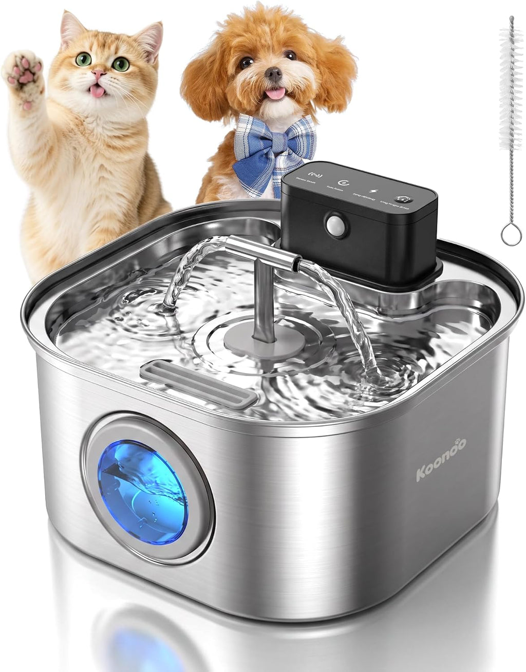 Wireless Cat Water Fountain Stainless Steel 3.2L, Battery Operated Pet Water Dispenser with Motion Sensor & Dual Stream Spout, Ultra Quiet Cordless Automatic Drinking Fountain for Cats Dogs Indoor,