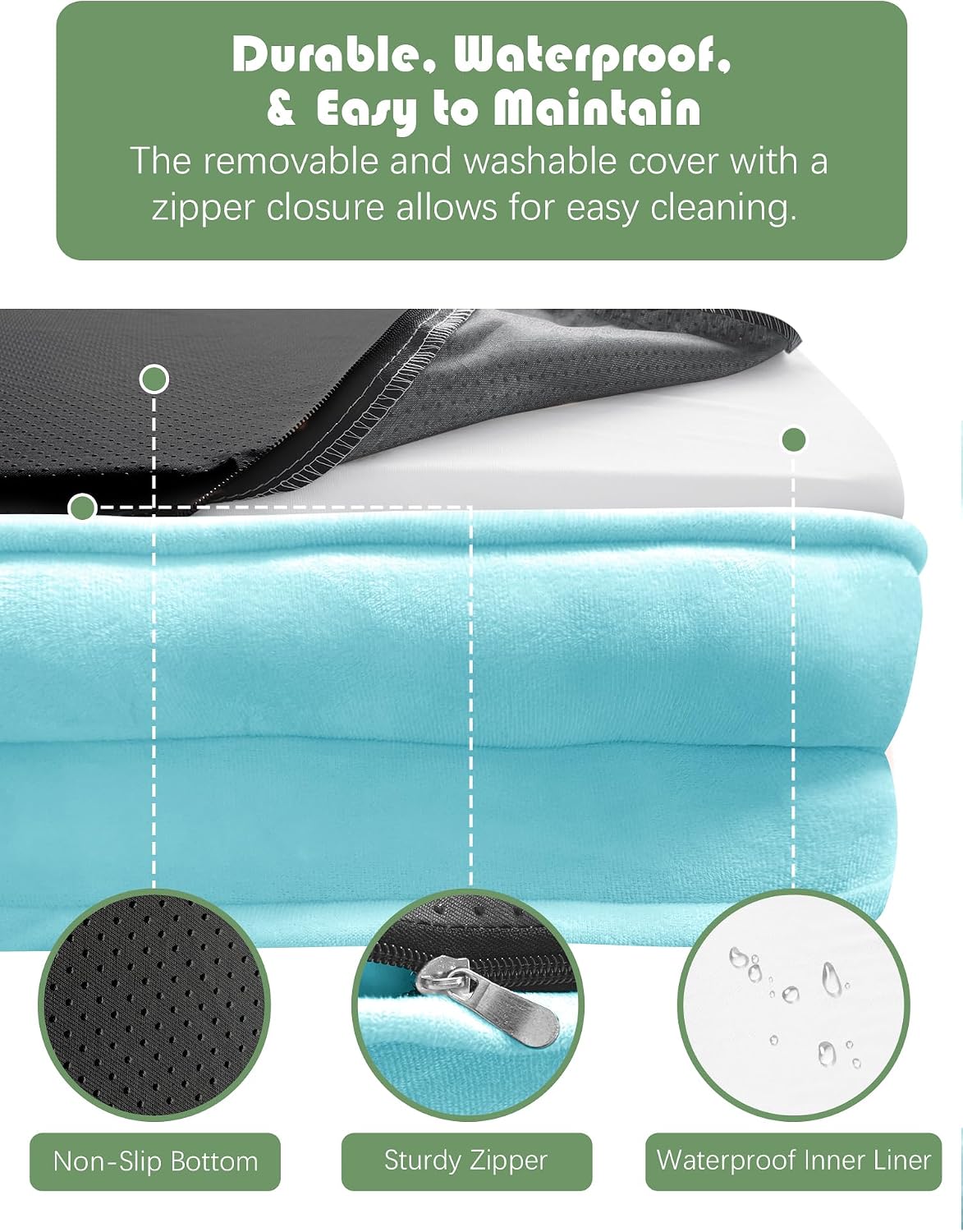 Spotted Play Orthopedic Dog Bed with Sides - Sofa Beds for Large Dogs, Supportive Foam Pet Couch Bed with Washable Removable Cover, Waterproof Lining and Non-Slip Bottom, Ice Blue - L