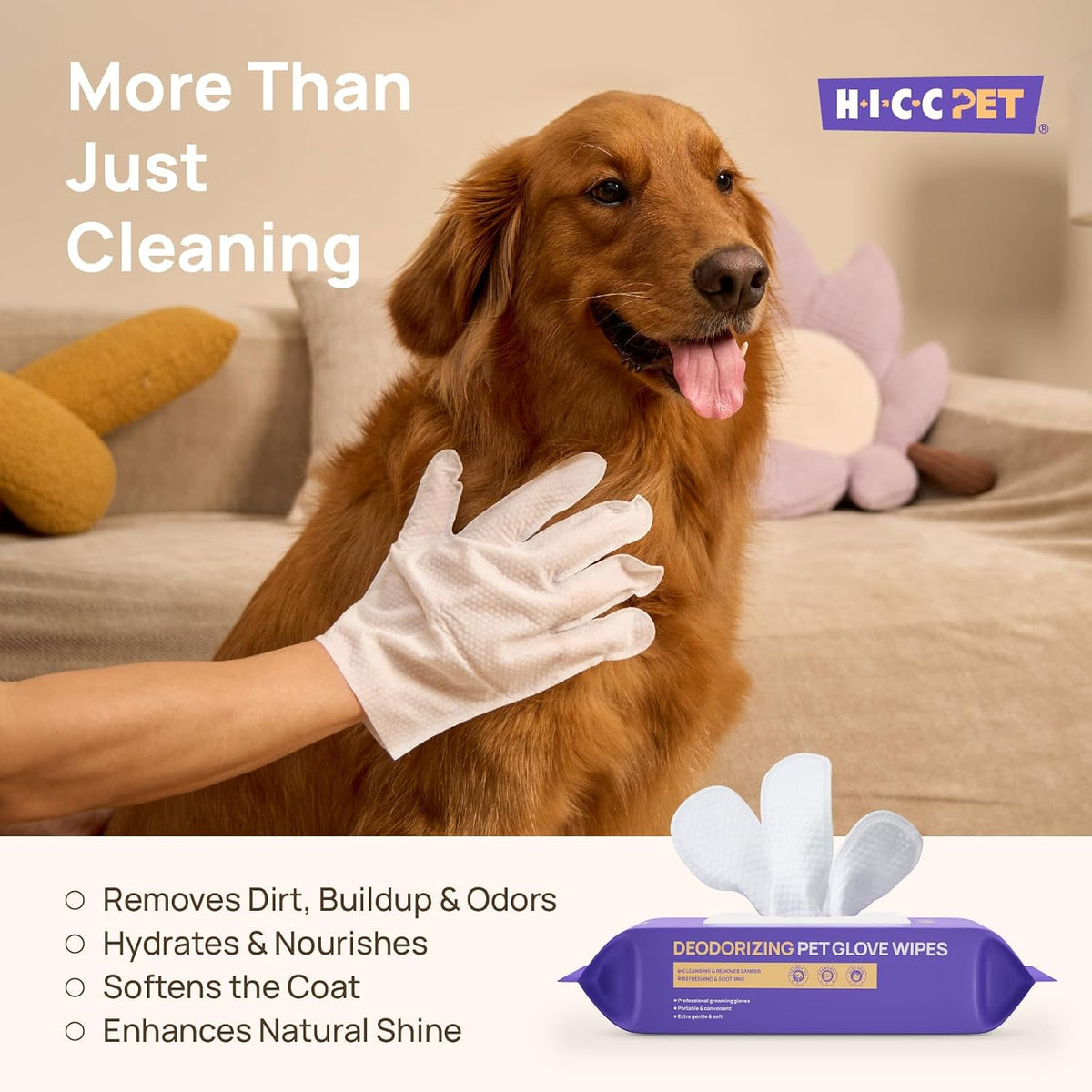 HICC PET Dog Wipes for Dogs & Cats, Glove Design, 18 Count